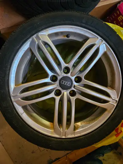 17 inch audi replica wheels one has tire off , tires worn anyways. 17 inch 5x112 audi replica wheels...