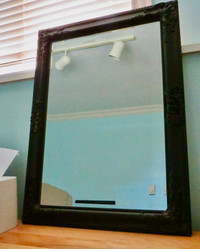 BLACK EMBOSSED CORNERS AND MIDDLE OF FRAMED MIRROR