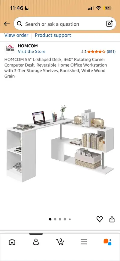 HOMCOM 55" L-Shaped Desk 360° Desk White, View more