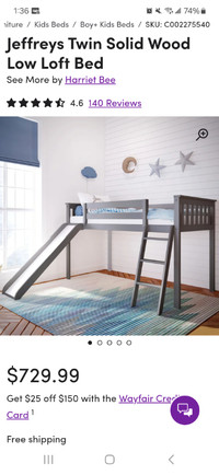 Loft bed frame with slide