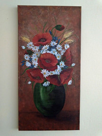 Red Flower Vase  Hand  Painting, Acrylic on Canvas (30cm x 61cm)