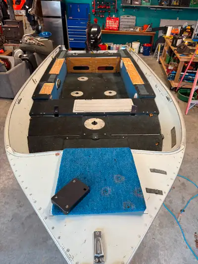 16’ Lund angler, live well, rod lockers, storage all over. 2 batteries and onboard charger, min kota...