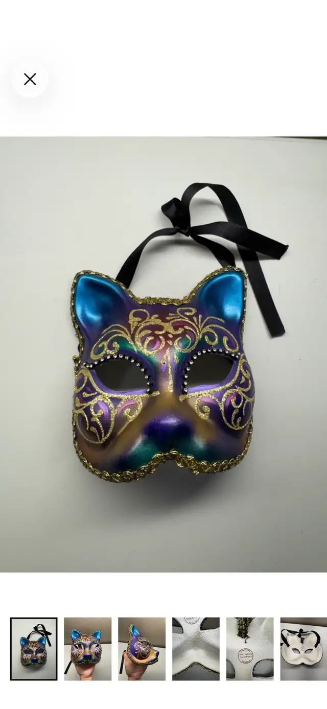 Hand Painted Venetian CatMask: Purple Gold Rhinestone