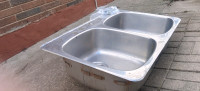 Double bowl kitchen sink, drop-in