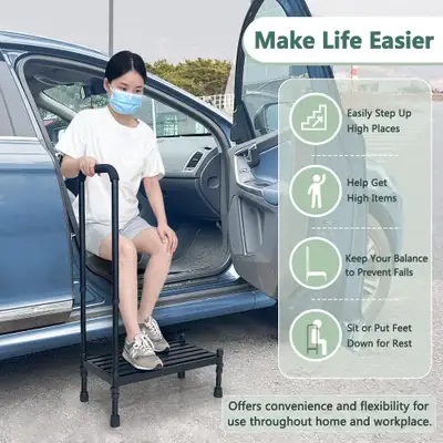 Portable Step Stool with Handle for Elderly - Black, View more