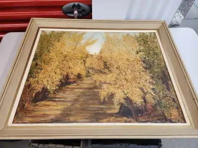I'm offering a beautiful landscape painting by V. Nachusheva, capturing a serene path lined with gol...