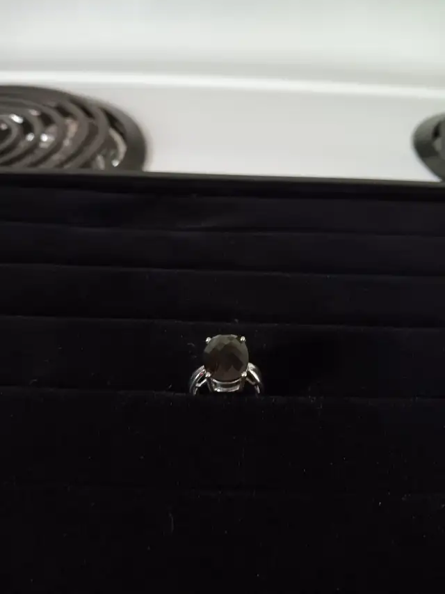 Checkerboard Smokey Quartaz and Sterling Silver Ring.63782627114627120
