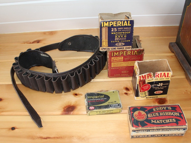 Old Hunting Stuff - Empty Shotgun Boxes and Belt in Arts & Collectibles in Summerside