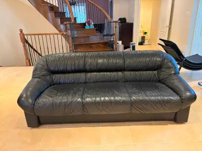 Vintage black 3-seater leather sofa, View more