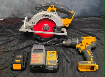 Dewalt kit with 2 battery 1 charger saw and drill, View more