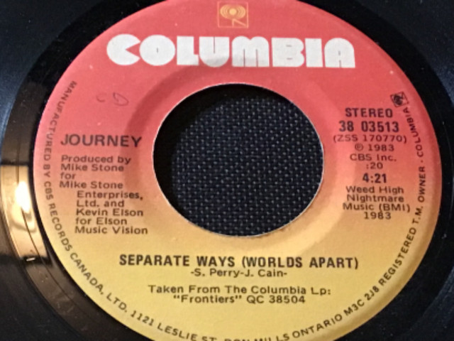 Journey’s “Separate ways”(worlds apart) single (c)1983 dans Manuels  à Lévis - Image 2