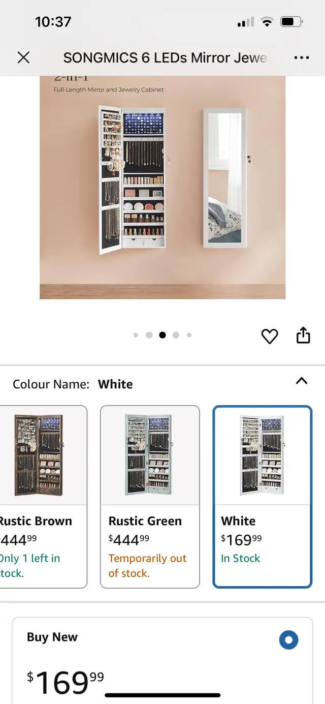 6 LEDs Mirror Jewelry Cabinet, 47.2-Inch Tall Lockable Wall or in Home Décor & Accents in Markham / York Region - Image 11