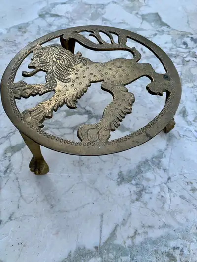Vintage Tri-Footed Brass Lion Trivet, plant stand, pot stand,$50, View more