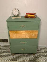 4 drawer green dresser with golden accents 