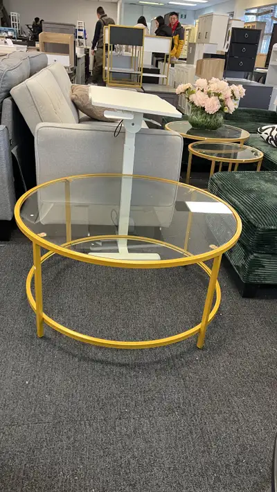Gold Glass Coffee Table for Living Room, 27.6" Round Glass Coffe, View more