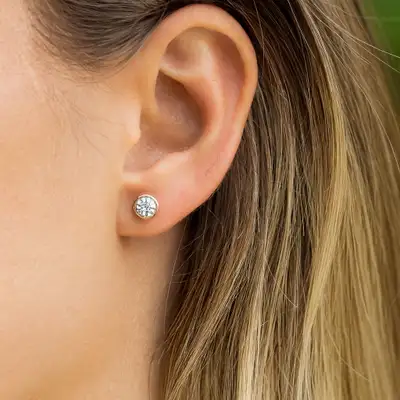 Gold Tone Bezel Set Cubic Zirconia Crystal Round Stud Earrings, View more