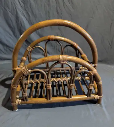 Bamboo Wood Magazine Rack Book Holder MCM Rattan Boho , View more