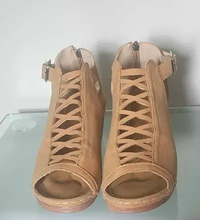 Women's Tan Peep-Toe Gladiator Heels - Size 9, View more