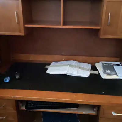 huche et bureau a deux tiroirs, View more