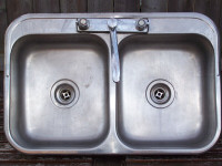 Stainless Steel double sink with faucet and drains