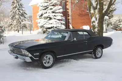 1968 Chevelle Malibu convertible black exterior, interior (both changed) and top. Engine is a good r...