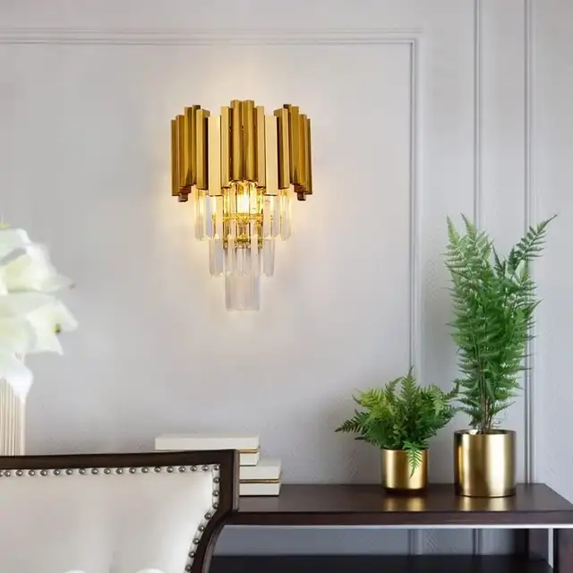 Modern Crystal Wall Sconce Lighting Gold Wall Sconce Crystal Hal in Indoor Lighting & Fans in Gatineau - Image 5