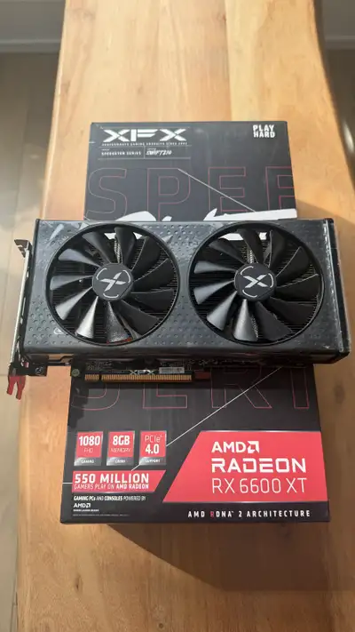 XFX AMD Radeon RX 6600 XT graphics card with box, View more
