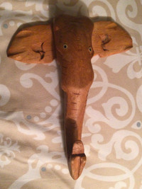 VINTAGE * Carved Wooden *  ELEPHANT HEAD * Wall Hanging