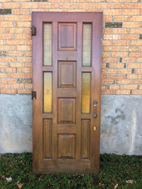 PORTE ANTIQUE EN BOIS MASSIF AVEC VITRAUX ***LIVRÉ CHEZ VOUS***