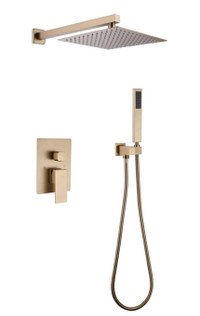 Square Shower and Tub Set in Brushed Gold - WHOLESALE PRICES!