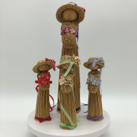 Set of 4 Vintage Handcrafted Straw Dolls