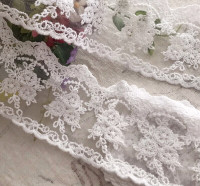 3.15" x 1 yd Lace Trim Embroidered Floral Mesh White