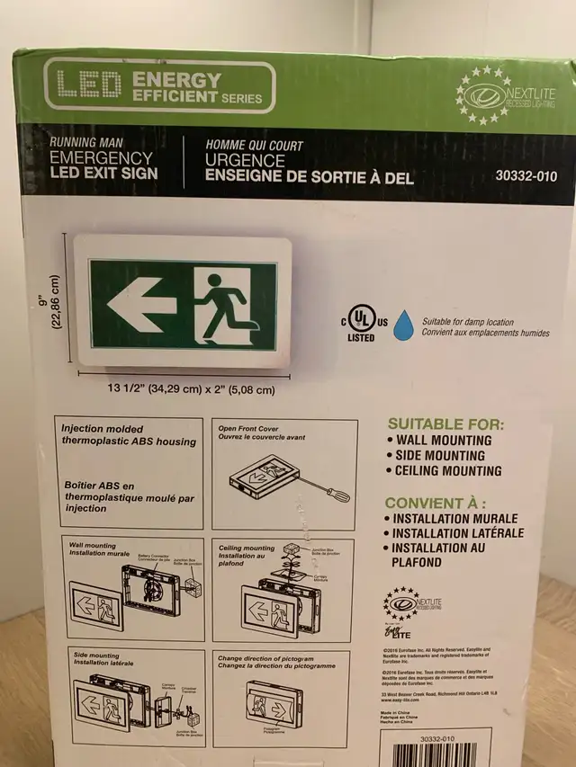 LED running man emergency exit sign. Suitable for Damp Locations in Other in Calgary - Image 7