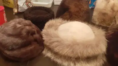 Vintage real fur hats; mink, fox, persian lamb, raccoon, coyote, View more