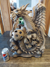 Hand carved wood dragon