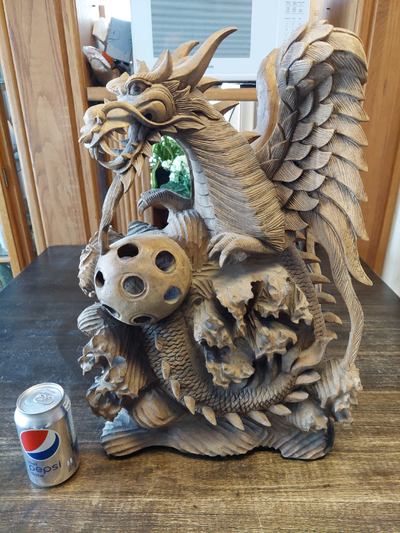 Hand carved wood dragon, View more