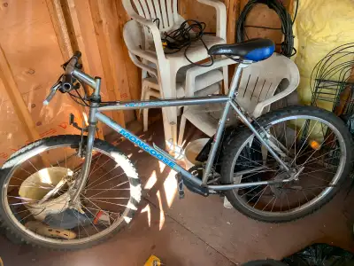 mongoose mountain bike 26 inch frame Great riding bike Seat post is stuck Good for someone that’s 5....