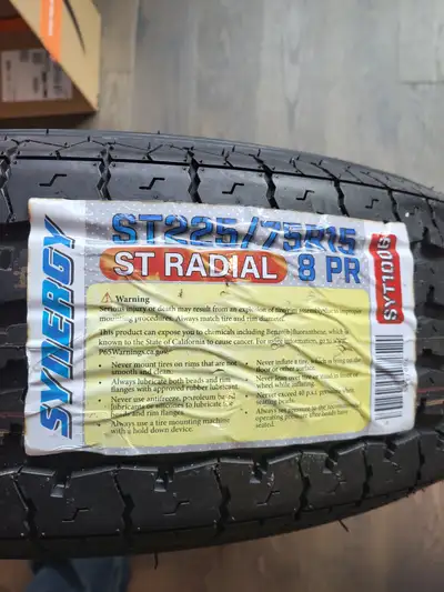 Brand new Trailer Tire on Galvanized Rim. Synergy ST 225 / 75 R15