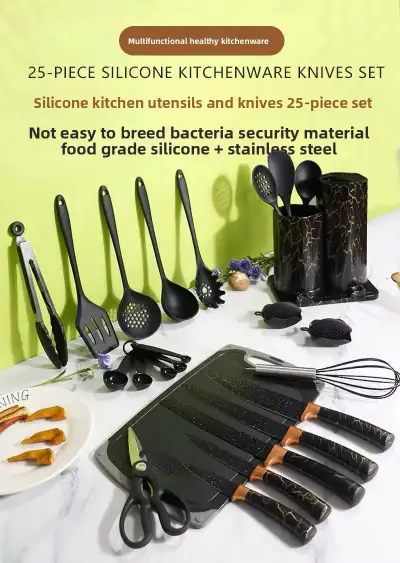 MaamuHome™ Premium 25-Piece Silicone Kitchen Utensil & Knife Set, View more