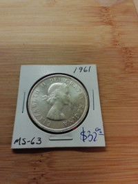 1961 Canada 80% silver MS-63 dollar coin