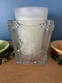 Christmas Glass Square Candle Holder : Bells motif : NEW