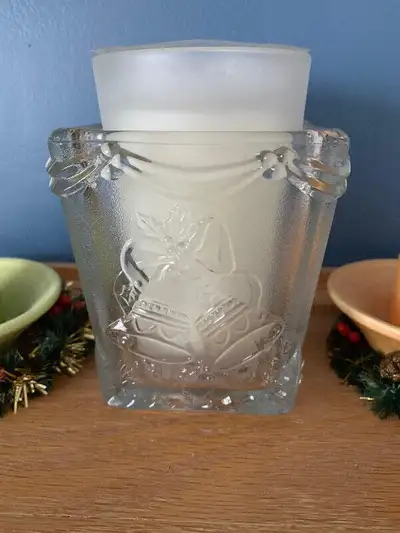 Christmas Glass Square Candle Holder : Bells motif : NEW, View more