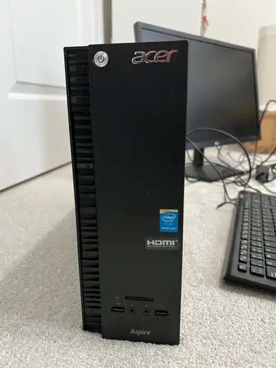 Acer desktop PC with monitor, keyboard, and mouse, View more