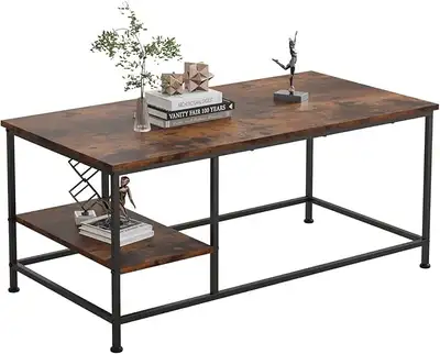 SENIG Brown Rectangle Wood and Metal Coffee Table, View more