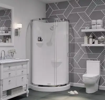 Recently removed OVE Decor shower base and glass doors. Execellent condition. Includes all hardware