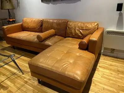 Sectional sofa 100% leather, modern, right-facing, View more