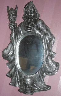 Wizard mirror, Wizard and sceptre, dragon head sceptre,reflexion
