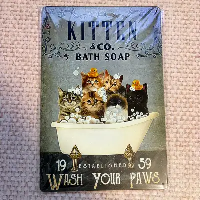 Kitten in Bath Funny Metal Tin Sign, View more
