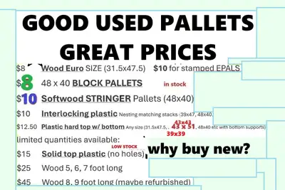We have 48 x 40 , 39x39, 43x43, 51x43 and MORE pallets in stock, View more