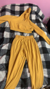 Matching yellow track suit